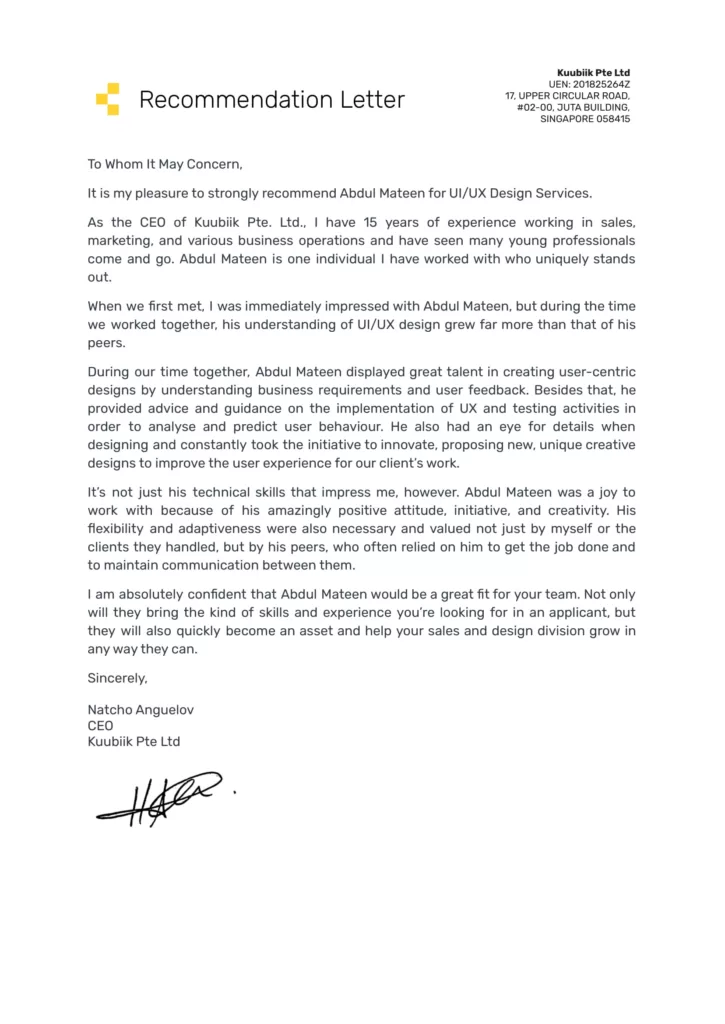 Abdul Mateen Recommendation Letter 1 min